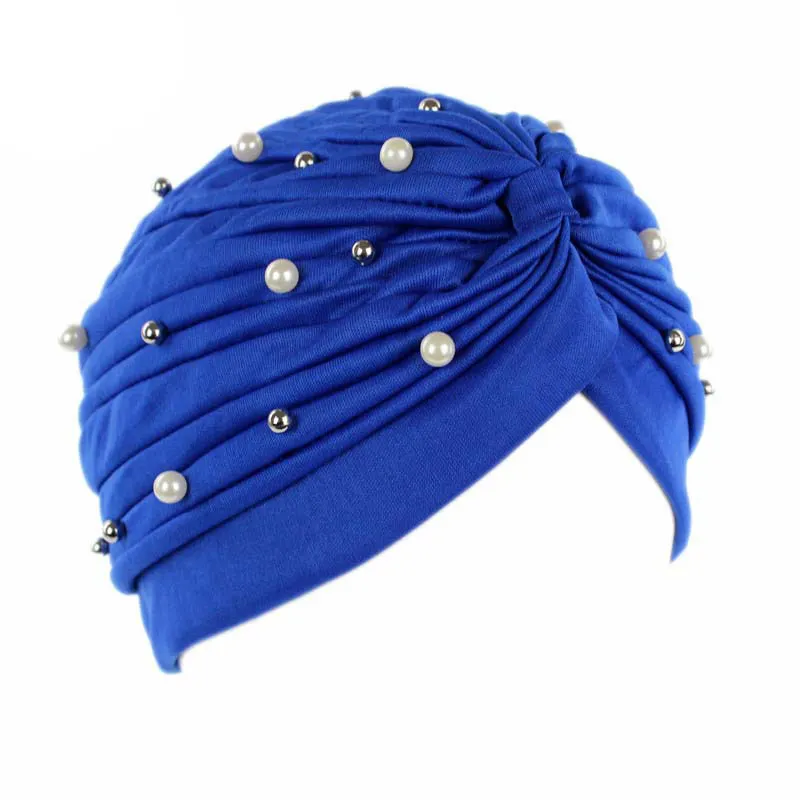 Großhandel werbe mode muslimischen frau kappe satin jewel turban für frauen mit perle