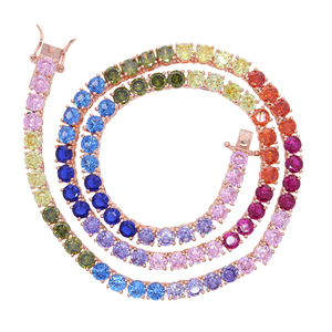 Rose Gold Plated 4mm Cz <strong>rainbow</strong> Tennis <strong>Necklace</strong> for Women Jewelry - Product Image 2
