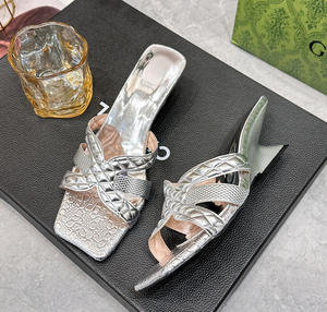 Chaussures d'été à talons hauts dorés à tête carrée pour femmes sandales et chaussures pour femmes mariage mariée - Product Image 6