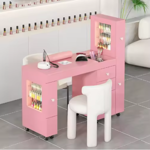 Mesa de Manicura con Reposamuñecas Negro Antiácido, Pantalla LED, Ruedas Bloqueables y Cajón para Aspiradora, para Uso en Baños - Product Image 2