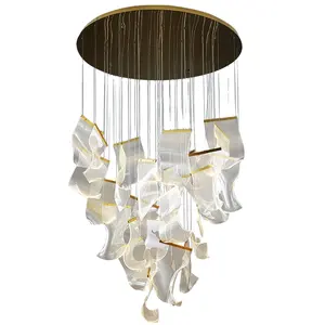 Nordic Atmosphere Art Shopping Mall Stairwell Rotating Chandelier Paper Creative Design Apartment Fiber Optic Long Chandelier