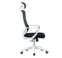Chaise de bureau ergonomique à dossier haut en maille avec appui-tête réglable, cadre blanc
