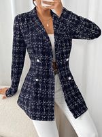 Fabricant de vêtements OEM – Nouvelle veste blazer en tweed pour femme, col ouvert, double boutonnage, manches longues, collection automne/hiver, personnalisable