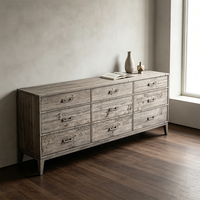 Commode en bois de style campagnard moderne et antique, avec 9 tiroirs et supports d'angle, pour la maison, l'appartement, la villa