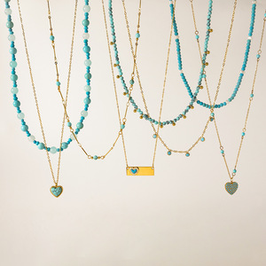 Collar de Moda con Cuentas, Corazón Azul Turquesa, Cadena de Aleación de Zinc de Varias Capas, Joyería, Accesorio para Mujer - Product Image 2