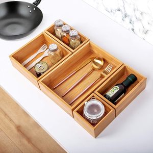 Organizador de cajones de bambú para cubiertos, organizador de cajones de cocina de bambú para el hogar y la oficina, 5 piezas - Product Image 4