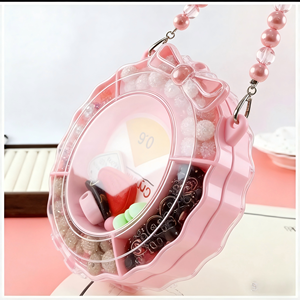 Caja de Almacenamiento Redonda Rosa para Abalorios, Organizador Portátil de Accesorios para Mascotas para Hacer Joyas DIY, Estuche Artesanal Adorable para Perros y Gatos - Product Image 6