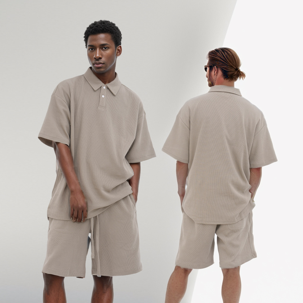 Streetwear Sommer Waffel 2-teilig individuelles Herren-Short-Set hochwertiges Kurzarm-T-Shirt und Shorts Übergröße Herren-Sets