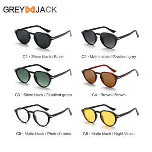 Lunettes de soleil unisexes Greyjack, monture TR90, protection UV400, verres ronds noirs, matériau TAC, type 3, pare-soleil - Product Image 5