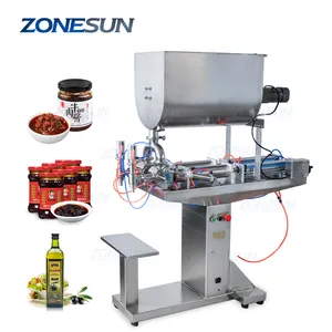 ZONESUN Semi Automatic Can Sauce Paste Small Oil Honey Bottle U Type Mixing Double Head Filling Machines Machinery