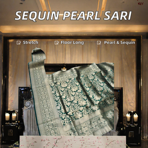 Sari en Georgette à Paillettes et Perles, Longueur Ras du Sol, Extensible, avec Blouse Non Cousue, pour Mariage et Fêtes - Product Image 2