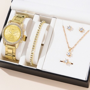 Ensemble de bijoux pour femmes, montre-bracelet à quartz, collier, boucles d'oreilles, bague, bracelet, coffret cadeau - Product Image 4
