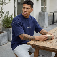 T-shirt surdimensionné de haute qualité en coton 100% 250 g/m², logo personnalisé, style streetwear minimaliste pour homme, bleu marine uni