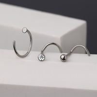 3 buah F136 cincin hidung Titanium padat 20G kancing sekrup hidung bulat bening CZ diasah cincin hidung Hoop berbentuk S perhiasan tindik hidung