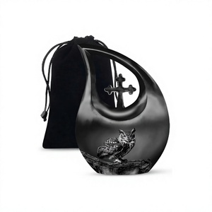 Hermosa urna de cremación de búho de lágrima negra para cenizas humanas adultas, urna funeraria decorativa de recuerdo con bolsa de terciopelo gratis - Product Image 1