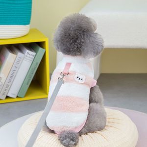 Vêtements pour animaux de compagnie, chien et chat, automne-hiver, veste en polaire rayée décontractée pour chien Teddy <span class=keywords><strong>Bear</strong></span> avec anneau de traction - Product Image 5