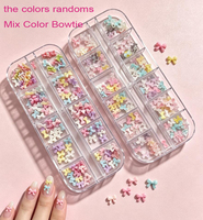 Boîte de 12 compartiments de breloques 3D en résine pour ongles, motifs nœuds mignons, couleurs assorties, strass pour ongles, fournitures de décoration DIY pour nail art