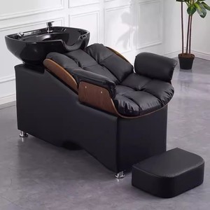 Sillón Reclinable de Peluquería Reforzado con Reposabrazos de Madera Maciza y Tapicería Impermeable de Cuero PU Cerámico para Lavado de Cabello - Product Image 2