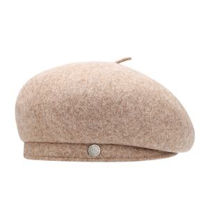 Boina de lana de ala ancha para mujer, nueva, sencilla y versátil, con etiqueta metálica, estilo pintor, cálida, para otoño e invierno, ideal para ocasiones informales. - Product Image 1