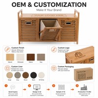 Cesto de Roupa Suja Cedar Space com 3 Seções, Grande Capacidade, Certificado Natural, Cesto Organizador de Roupas com Prateleira e 3 Sacos