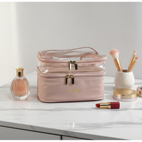 Trousse de Maquillage Professionnelle Portable en PU Double Couche, Grande Capacité, avec Fermeture Éclair, Compartiment Transparent Amovible pour Pinceaux