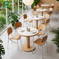 Chaises et tables de restaurant commerciales en gros, ensemble de chaises et table ronde en bois et métal avec banquette en cuir PU assortie pour café