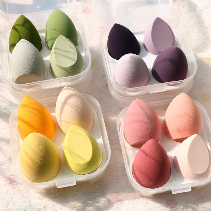 Popüler 4 adet güzellik süngerleri seti yumurta kutusu ile güzellik yüz vakfı karıştırma makyaj sünger seti