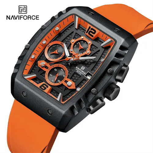 NAVI FORCE BOO Orange Silikon Quadrat Big Dial Quarzuhr für Männer Luxus Original männliche Armbanduhr Boy Geschenk