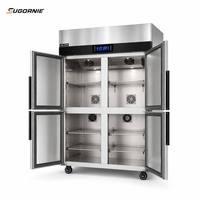 Congélateur vertical commercial OEM ODM à quatre portes en acier inoxydable, refroidissement par air, dégivrage automatique, contrôle numérique, étagères réglables