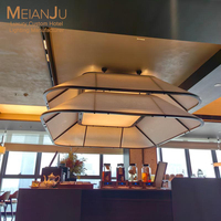 Lustre suspendu moderne de style chinois, grand luminaire en tissu, idéal pour hall d'hôtel de luxe, lampe suspendue carrée personnalisée pour salon de thé