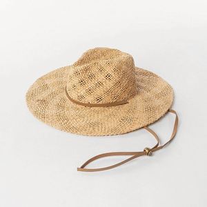 Chapeau de soleil tendance été 2025 pour femme, tressé à la main en raphia naturel, style Fedora avec sangle en cuir PU et large bord, idéal pour la plage et les activités de plein air - Product Image 6