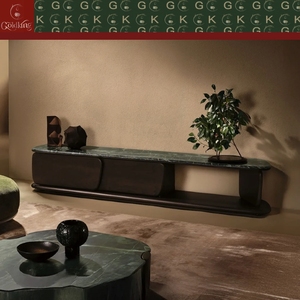Console <span class=keywords><strong>TV</strong></span> GOLDKING moderne et minimaliste pour salon, en marbre Alpi, base sculpturale noir mat, fabrication CNC sur mesure OEM - Product Image 3