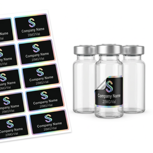 Autocollants noirs mats imperméables, résistants aux rayures, avec cadre laser irisé et texte de marque personnalisé pour flacon Xilin en verre lyophilisé - Product Image 2