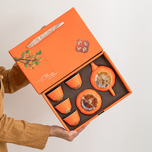 Ceramic Persimmon <b>Tea</b> <b>Set</b> Gift Box With Teapot And Cups For Chinese New Year Gifts Business Souvenirs Personalized - Product Image 4
