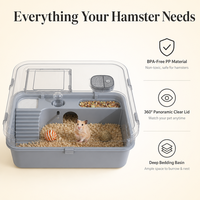 Jaula Grande Transparente de Plástico para Hámster con Vista Panorámica, Villa de Lujo con Accesorios, Zona de Baño, Alimentación y Bebida para Interiores