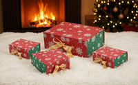 Boîte de rangement décorative à motifs festifs avec ruban, idéale pour les cadeaux de Noël et les fêtes