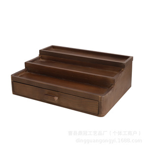 Étagère de rangement cosmétique en bois à trois niveaux avec tiroirs, organisateur multi-couches pour maquillage et produits de soin de la peau - Product Image 5