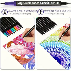 Ensemble <span class=keywords><strong>de</strong></span> stylos pinceaux double embout colorés avec logo personnalisable pour la peinture, marqueurs artistiques, stylos pinceaux multifonctionnels - Product Image 5