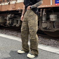 Pantalons cargo mode camouflage vintage européens pour hommes jeans droits plissés de haute qualité jeans baggy en denim personnalisés pour hommes