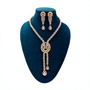 Classic Gold Plated Crystal Necklace and Earring <b>Set</b> Women's <b>Wedding</b> <b>Jewellery</b> Pear Cut Rhinestone Alloy Fashion <b>Jewellery</b> - Product Image 4