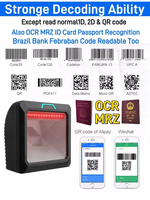 Plateforme de numérisation de codes-barres 2D et 1D de bureau, 1,3 million de pixels, lecteur de codes QR, OCR, MRZ, de cartes d'identité et de passeports