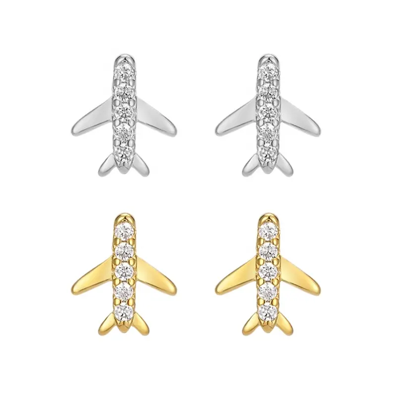 Airplane Cartilage Earrings for Women Girls 925 Sterling Silver Hypoallergenic Cubic Zirconia Tiny Cute Plane Ear Piercing Stud