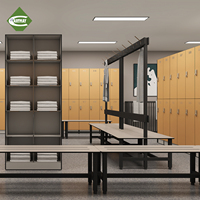 Armoires de rangement modernes en bois grainé CARTMAY, casiers modulaires personnalisés en HPL avec serrures RFID et banc pour vestiaire