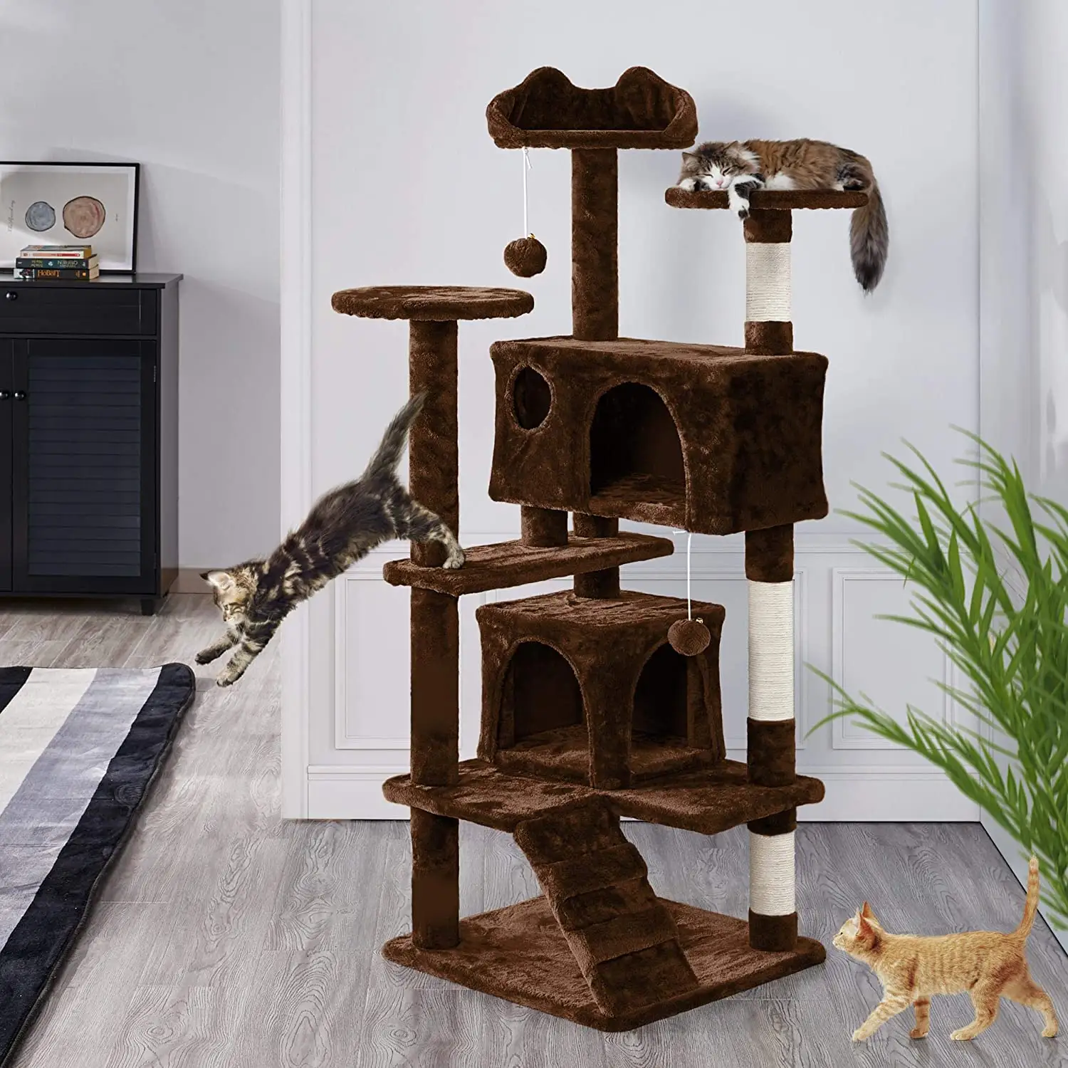 54in Cat Tree Tower Condo Furniture Scratch Post per gattini Pet House Play Brown