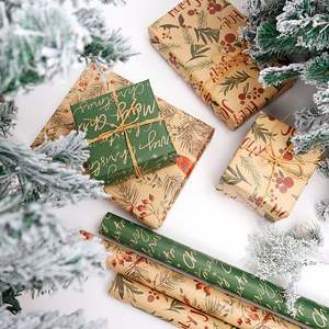 Wholesale Disposable Coated Silicone 80g Christmas Kraft <b>Paper</b> 43*300cm Customizable Gift <b>Wrapping</b> <b>Roll</b> - Product Image 2
