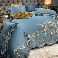 Parure de lit de luxe quatre pièces style européen, broderie royale dorée, 100% coton égyptien haute densité 300 fils, ultra-douce et moderne