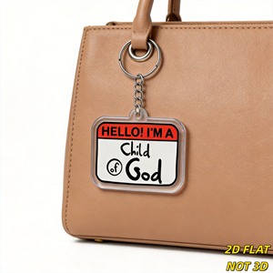 Portachiavi in acrilico 'Hello I'm a Child of God', Design <span class=keywords><strong>con</strong></span> Etichetta del Nome per Fede Cristiana, Resistente ai Graffi, Anello Diviso Argentato - Product Image 4