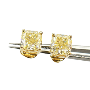 Classic Cushion Cut Moissanite Stud <b>Earrings</b> Yellow Gold Claw Setting Women's Everyday Wear Jewelry - Product Image 1