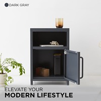Moderno Armario de Almacenamiento de Acero Gris Oscuro de 1 Puerta, 13.8 x 13.8 x 20.1 Pulgadas, Altura Ajustable, Organizador Multiusos para Sala de Estar