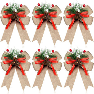 6 pezzi decorazioni natalizie Natale Plaid fiocchi ghirlanda nero nastro bianco pigne aghi per arredamento artigianato all'aperto - Product Image 3